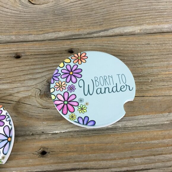 Gypsy Soul Born to Wander Floral Car Coasters Set of 2 - Picture 3 of 6